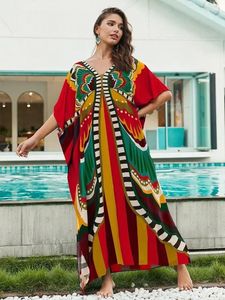 Costumi da bagno da donna EDOLYNSA Taglie forti Scollo a V Abito lungo bohémien Caftano Costume da bagno dai colori vivaci Copricostume Abito da casa Abito da spiaggia Q1594