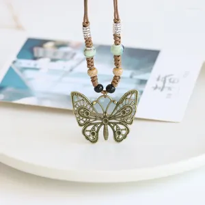 Pendant Necklaces Bohemian Hollowed Butterfly Necklace For Women Ceramic Beads Adjustable Handmade Knitting Ethnic Jewelry Gifts