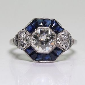 Antique Jewelry 925 Sterling Silver Diamond Sapphire Bride Wedding Engagement Art Deco Ring Size 5128882128