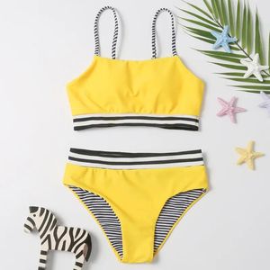 set Children's Swimsuit Yellow Stitching Sling Split Bikini Wading Sports Swimming Hot Spring Swimwear Toddler Swimwear