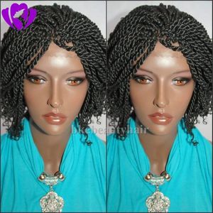 Perucas transporte rápido 1b natural preto / marrom / borgonha tranças completas peruca dianteira do laço sintético cabelo curto kinky twist trançado perucas para mulheres