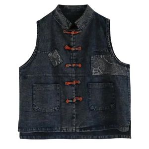 Waistcoats vintage stil kvinnor denim väst 2021 vår sommar plus storlek ärmlös ytterkläder sparkad allmatch design kvinnlig jean waistcoat