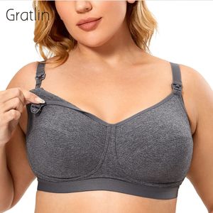 Gratlin Plus Size Wirefree Cotton Maternity Nursing Bra Women's Softcup Sleeping Underwear Breastfeeding Lingerie Pregency E F 240102