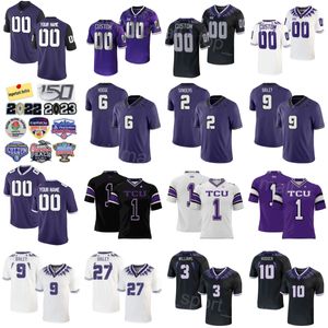 Uomo College TCU Horned Frogs Football 3 Savion Williams Jersey 19 Jared Wiley 4 Namdi Obiazor 6 Jamoi Hodge 27 Jordyn Bailey 0 Shad Banks Jr Stitch Nero Viola Bianco