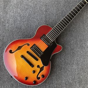 Grote 7 String Sunburst Alev Akçaağaç Yarı İçi İçi Beden Elektro Gitar Kilit Tuner