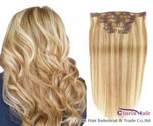 Markieren Sie honigblonde Clip-Ins für Echthaarverlängerungen Panio Color 27613, gerade, brasilianisches Remy-Gewebe, dicke Clip-Ins 736720458