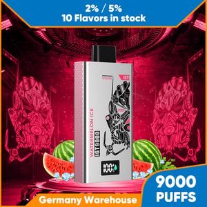 Elektroniczny papieros z cewki z cewą Eusz 14 ml wstępnie wypełnione Vape 9000 Puffs Bat 500 mAh Bateria ładowna E papier Puff 9K Eliquid Screen Wyświetlacz LED