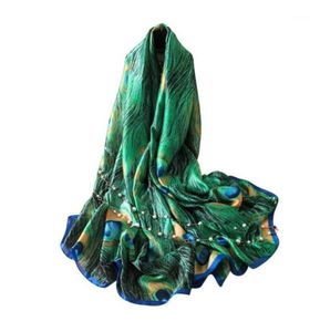 Eşarplar 180cm Yeşil Peacock Tüy İplik Şal Scarf İspanya Sarma Kapaklar BANANAS BANDAB MARKA BİRLİK ARRVAL Lüks Plaj Hayvan Güzel Fou O46329010