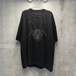 Men's T-Shirts Black Arnodefrance T Shirts Red Eyed Capricorn Goat Head Pure Cotton 1 1 High Quality Oversized Short Sleeves J240103