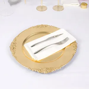 Plates Elegant Golden Plastic Charge Party Dinner Disc Steak Western Dish Wedding Salver 25pcs Welcome Drop