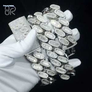 Hip Hop Tjock VVS Moissanite Cuban Link Chain Custom Iced Out 925 Silver Baguette Diamonds Armband Fint smycken halsband