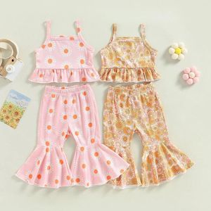 Комплекты одежды FOCUSNORM, летняя детская одежда для девочек, От 0 до 5 лет, эластичная расклешенная бретелька с цветочным принтом, комплект из 2 предметов