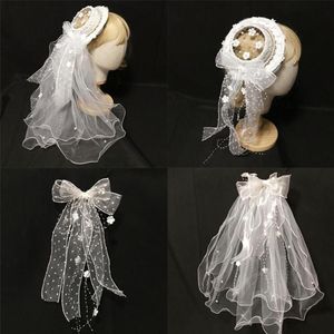 Women Tea Party Cap Transparent Yarn Decorations Hat Bride Head Accessories Stingy Brim Hats253E