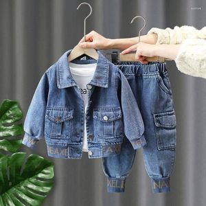 Conjuntos de roupas primavera crianças denim terno outono meninos e meninas casual outerwear azul/preto jaqueta calças 2pcs 1-7y