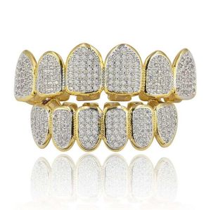 Gold Silver Plated Hip Hop Vampire Teeth Grillz Top and Bottom Iced Out Micro Pave CZ Stone Bling Body Jewelry6840902