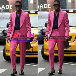 Jackor Classic Style Single Breasted Hot Pink Groom Tuxedos Wide Lapel Groomsmen Men Blazers Suits (Jacket+Pants) Terno Mmasculino