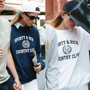 24ss Sporty Rich Country Club Designer Sweatshirts Letter Printed Sportswear Brushed Sweater Women Round Neck Hoodie