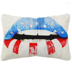 Pillow American Lips Covers And Patriotic Stars Stripes Print Decorative Linen Case