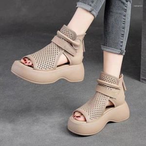 Sandals Women Summer Roman High Heels Shoe Ladies Vintage Genuine Leather Thick Bottom Sandalias Mujer Sapato Feminino Footwear