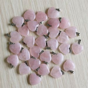 Fubaoying Charm Natural Heart Stone 펜던트 30pcs 로트 핑크 쿼츠 크리스탈 패션 액세서리 20mm 보석 제조용 201181S