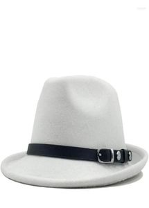 Wide Brim Hats Men039s Winter Autumn White Feminino Felt Fedora Hat For Gentleman Wool Bowler Homburg Jazz Size 5658cm Scot224981353