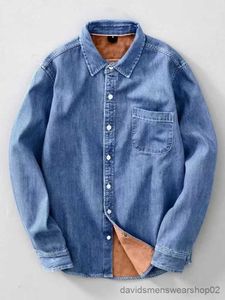Men's Casual Shirts High Quility Fleece Velvet Denim Shirts Warm Winter Jeans Dress Shirt Mens Button Down Jacket Male Bottoming Men Shirt