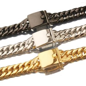 Chains 16mm Wide Gold Color/Black Color 316L Stainless Steel Design Buckle Cuban Link Chain Necklace Bracelet For Men Women