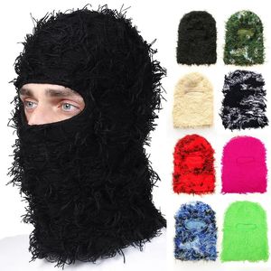 Balaclava Distressed Ski Mask Knitted Beanies Cap Winter Warm Full Face Shiesty Mask Ski Hats for Men Women Camouflage Balaclava 240102