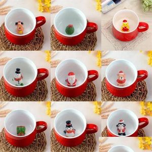 Kubki 3D Piękny kubek do kawy Ogół przeciwpożarowy Cartoon Animal Ceramiczny Puchar Świąteczny Prezent Świąteczny CPA4648 1026 DOSTAWA DOSTAWOWA DOMOWA KUCHNA DI DHWY7