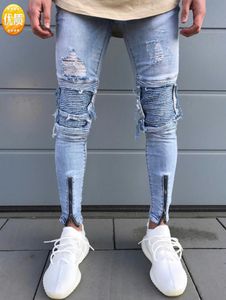 Erkekler hip hop gloria jeans hole kovboy elastik ayak fermuarlı moda denim joggers erkek kot pantolon1803502