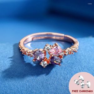 Anéis de cluster na moda mulheres anel com zircon gemstone 925 jóias de prata acessórios para festa de casamento presente ajustável dedo atacado