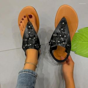 Sandały Buty damskie 2024 Flip Flops Casual Women Nit Appliques Flat z elastycznym opaską