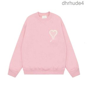 AMIS Pink Polo hoodie designer mode kvinnors tröjor 500 g vår och höst klassisk rund hals broderad kärlek bomulls terry lös 5b7d 2vx8