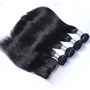 Wefts 8A Brazilian Virgin Human Hair Weave 4 Bundles with Lace Closure Malaysian Peruvian Indian Cambodian Mongolian Straight Remy Hair