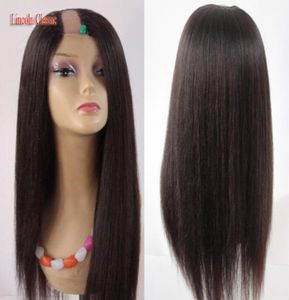 Louco inteiro macio u parte peruca yaki cabelo humano liso peruano virgem cabelo humano u parte peruca estilo reto meio u part8853283