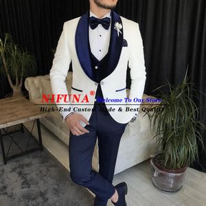 Giacche Custom Made Elegante Avorio Jacquard Abiti da uomo 3 pezzi Slim Fit Matrimonio Sposo Smoking Prom Party Dress Giacca Gilet Pantaloni Blazer Set