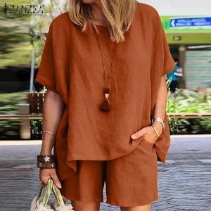 Conjuntos ZANZEA verão feminino agasalho casual camisa de manga curta shorts ternos topos soltos mini shorts duas peças conjunto combinando oversized