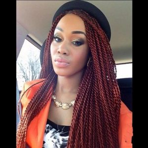 Wigs High quality TWIST Braided Wig burgundy wine red color color senegalese twist full Lace Front Wigsr Long Braid Wigs with Baby Hair