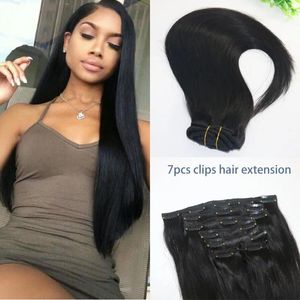 Tesse clip di capelli umani brasiliani diritti nell'estensione dei capelli 1B Capelli vergini umani di colore naturale afro-americani 7 pezzi 120 grammi