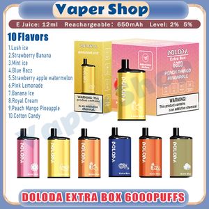 Аутентичные электронные сигареты DOLODA EXTRA BOX 6000 Puff 1,2 одм, 12 мл, предварительно заполненный контейнер, 650 мАч, аккумулятор, 10 вкусов, 2% 5%, одноразовая ручка для вейпа, 6000 затяжек