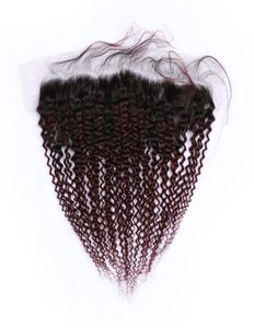 Brezilya Burgundy Ombre Bakire İnsan Saç Kulaktan Kulak Dantel Frontals Kinky Kıvırcık 1B99J Şarap Kırmızı Ombre Tam Frontals 13x4 Dantel Clo6645800