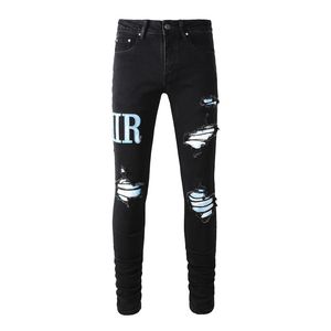 Amirs Jeans Designer Herrenjeans Lila Jeans High Street Hole Star Patch Herren Damen Amirs Star Stickerei Panel Hose Stretch Slim-Fit Hose I9