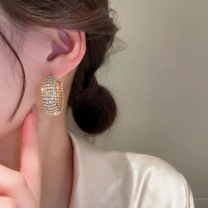 Mode vintage geometriska zirkonkristallhoppar örhängen kvinnor lyxiga flerskikt runda 14k gula guldörhängen smycken örhängen grossist
