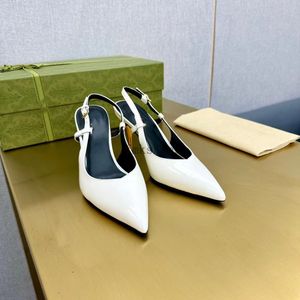 Ny patentläder fyrkantiga tå slingback pumpar skor stilett klackar sandaler 8,5 cm kvinnors höga klackade sandaler lyxiga designer klädskor storlek 35-42 02