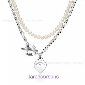 High Quality Tifannissm Stainless Steel Designer Necklace Jewellery T Family Buckle Double layered Love Pearl Heart shaped Pendant Set Have Original Box