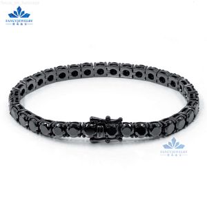 Hot Selling 2mm 3mm 4mm 5mm 6.5mm 925 Sterling Silver Man Luxury Hip Hop Jewelry Black Moissanite VVS Tennis Chain Bracelets