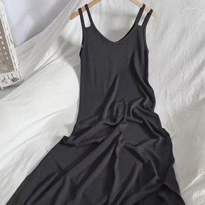 Casual Dresses Spring And Summer High-end Ice Silk Suspender Dress With Mid-length Bottoming Skirt Solid Color Versatile Slim Loose