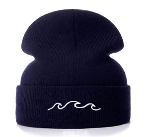 Haftowe swobodne czapki dla mężczyzn kobiety dzianina czaszka czapka zimowa czapka hip hop Solid unisex fala morska 35353114