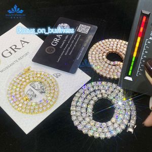 Pass Diamond Tester VVS D Moissanite Tenis Zincirleri 925 STERLING Gümüş Tenis Kolye Özel 2mm 3mm 4mm 5mm 6.5mm