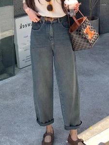 Jeans femininos cintura alta baggy mulheres retas vintage perna larga coreano moda senhora roupas casuais streetwear calças y2k